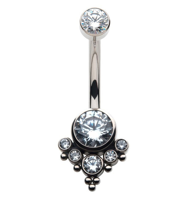 Beaded CZ Cluster Titanium Belly Button Ring