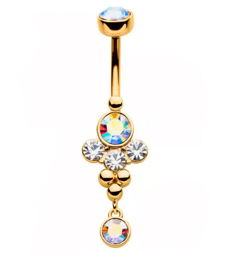 Gold PVD Rainbow Aurora CZ Array Belly Button Ring