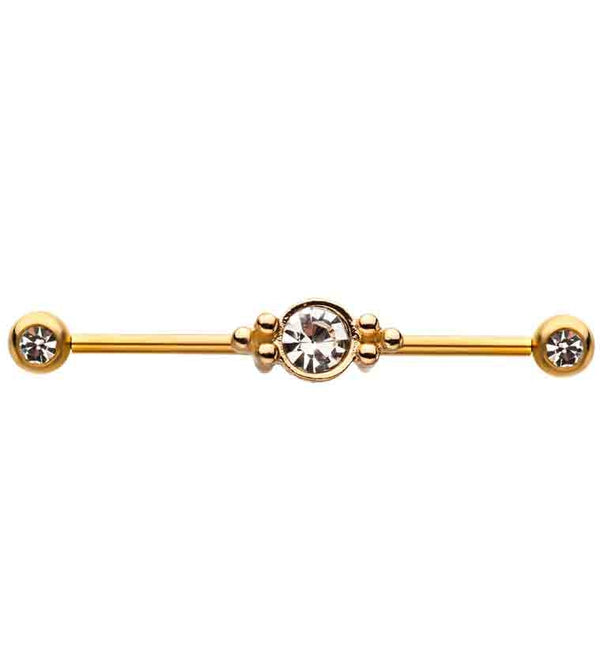 Beaded CZ Gold Industrial Barbell