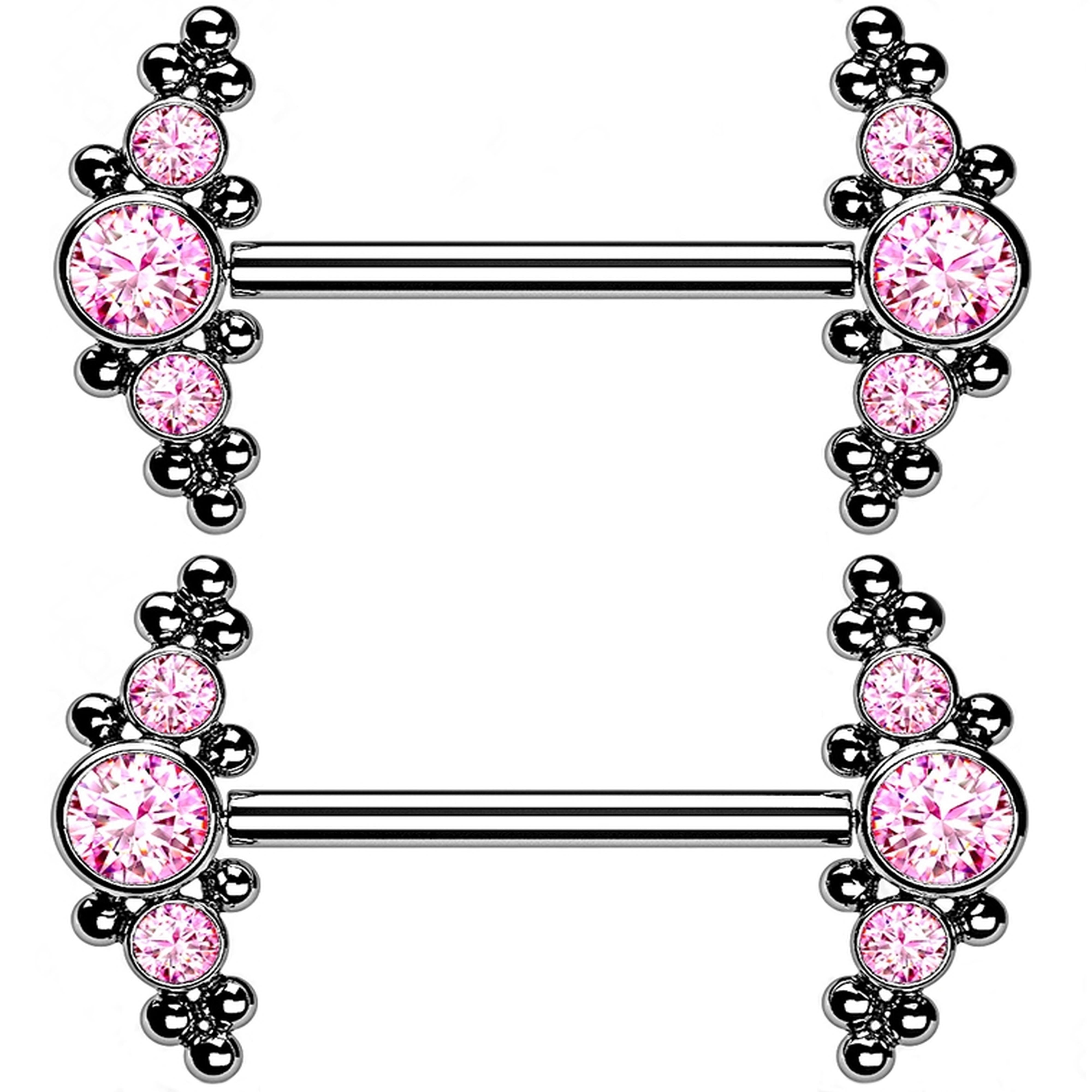 14G Beaded Pink CZ Titanium Threadless Nipple Ring Barbells
