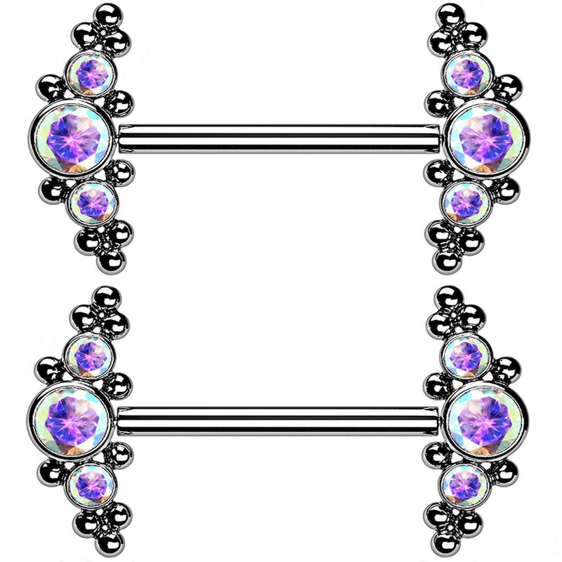 14G Beaded Rainbow Aurora CZ Titanium Threadless Nipple Ring Barbells