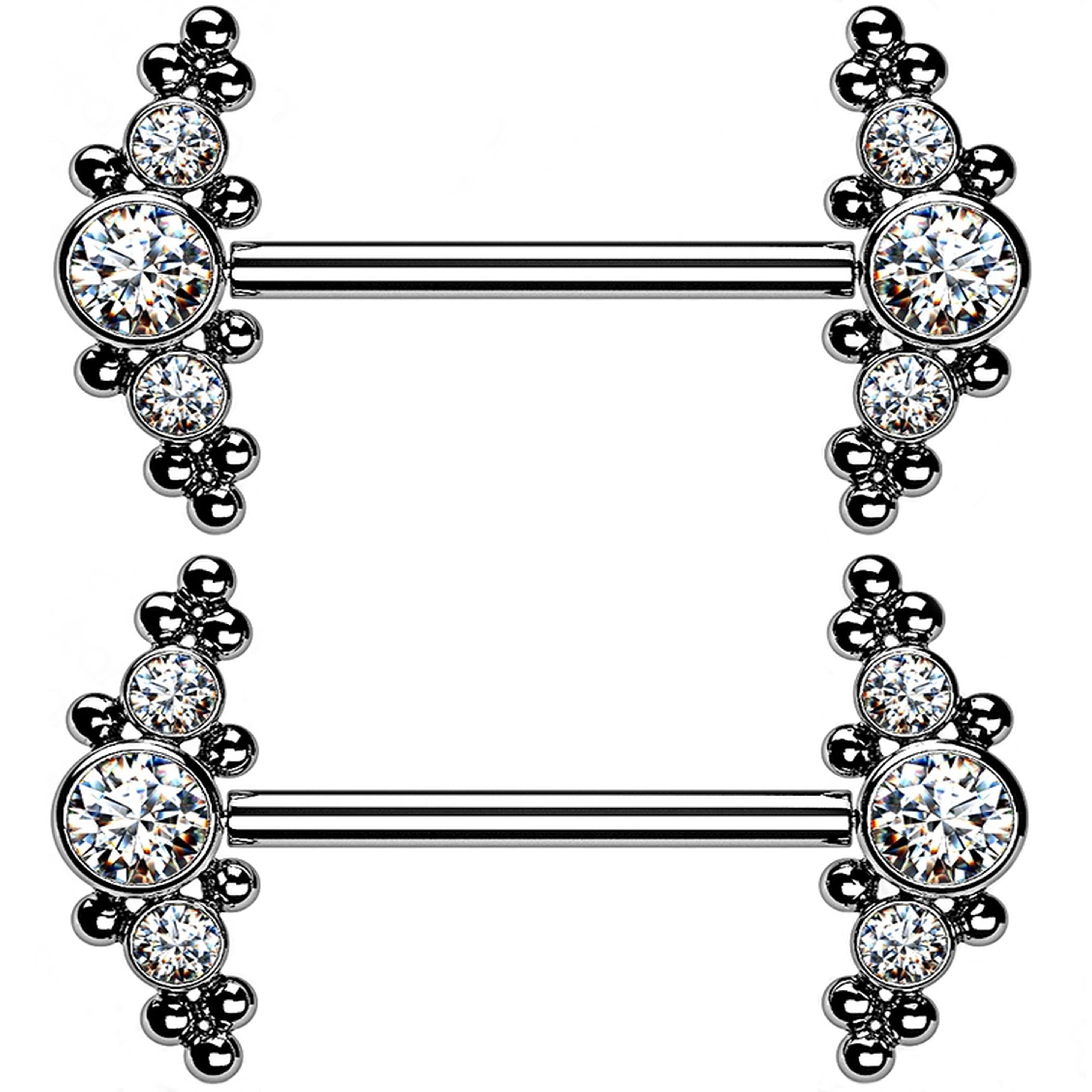 14G Beaded CZ Titanium Threadless Nipple Ring Barbells