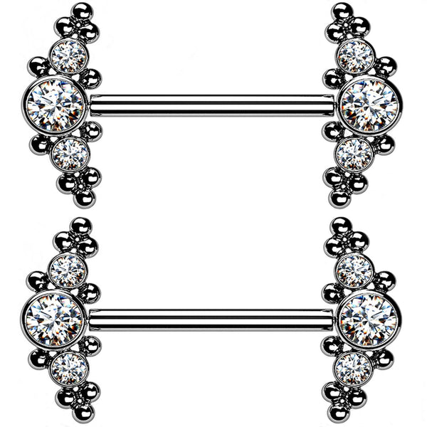 14G Beaded CZ Titanium Threadless Nipple Ring Barbells