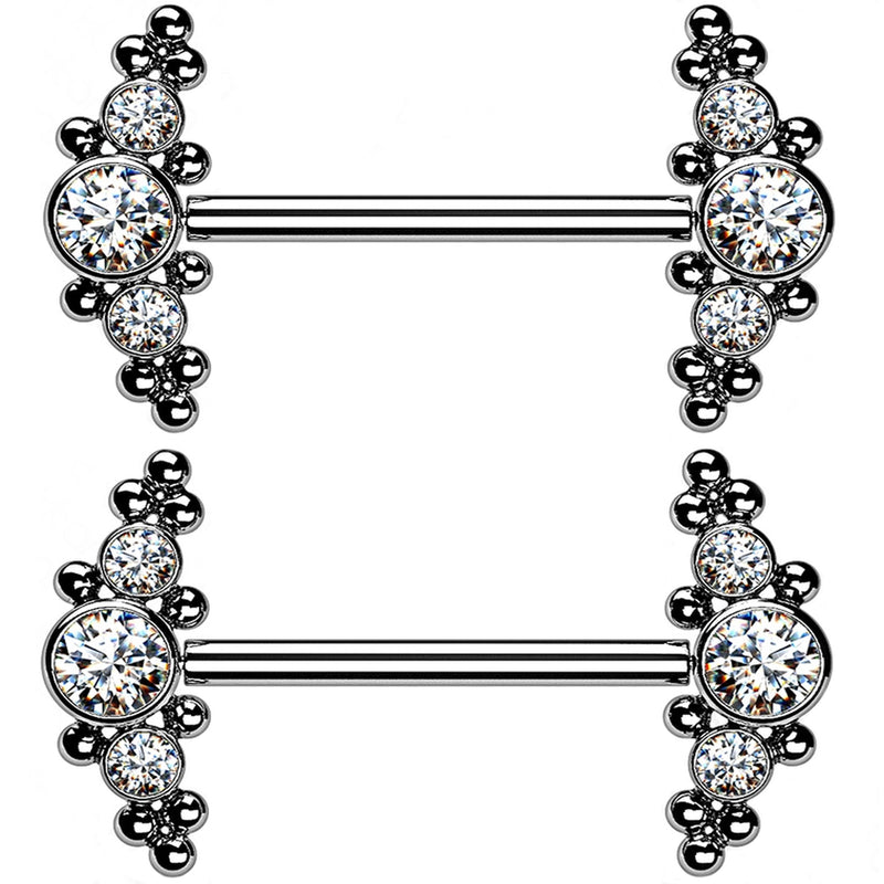 14G Beaded CZ Titanium Threadless Nipple Ring Barbells