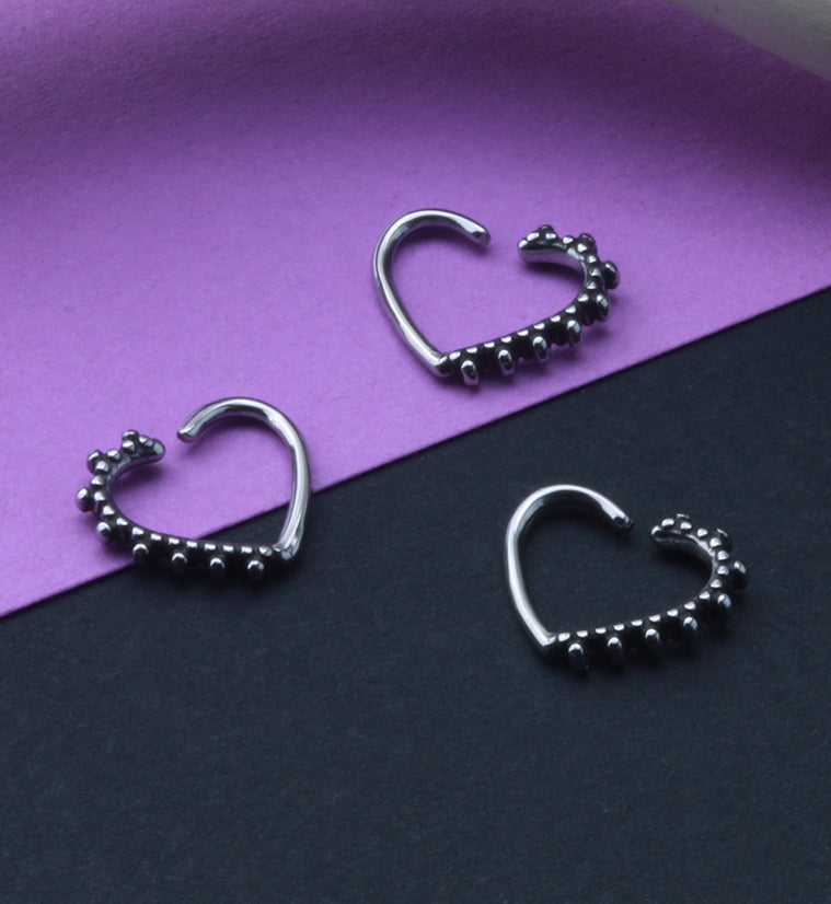 Beaded Heart Seamless Hoop Ring
