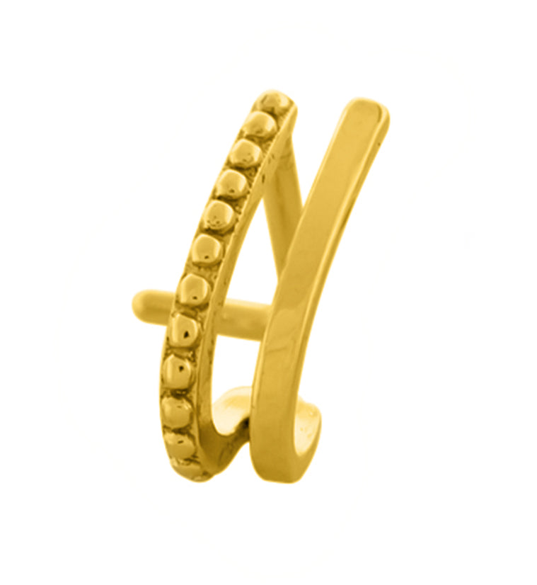 18G Gold PVD Double Line Beaded Nose Curve Ring