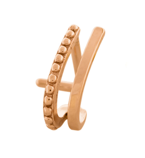 18G Rose Gold PVD Double Line Beaded Nose Curve Ring
