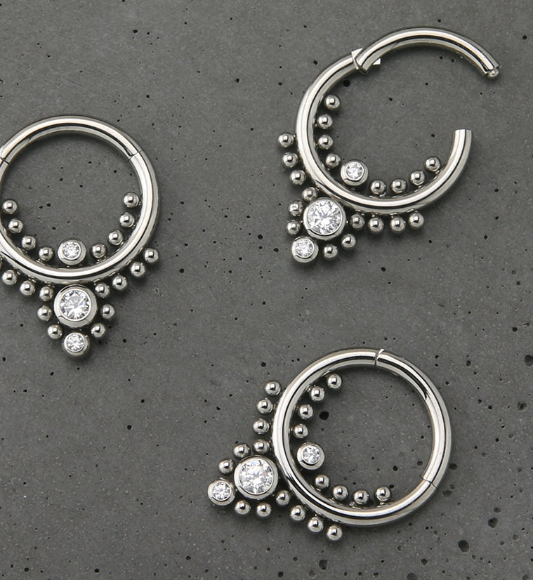 Beaded Drop CZ Titanium Hinged Segment Ring