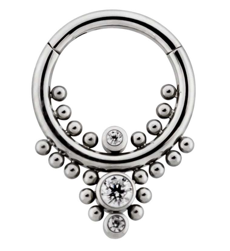 Beaded Drop CZ Titanium Hinged Segment Ring