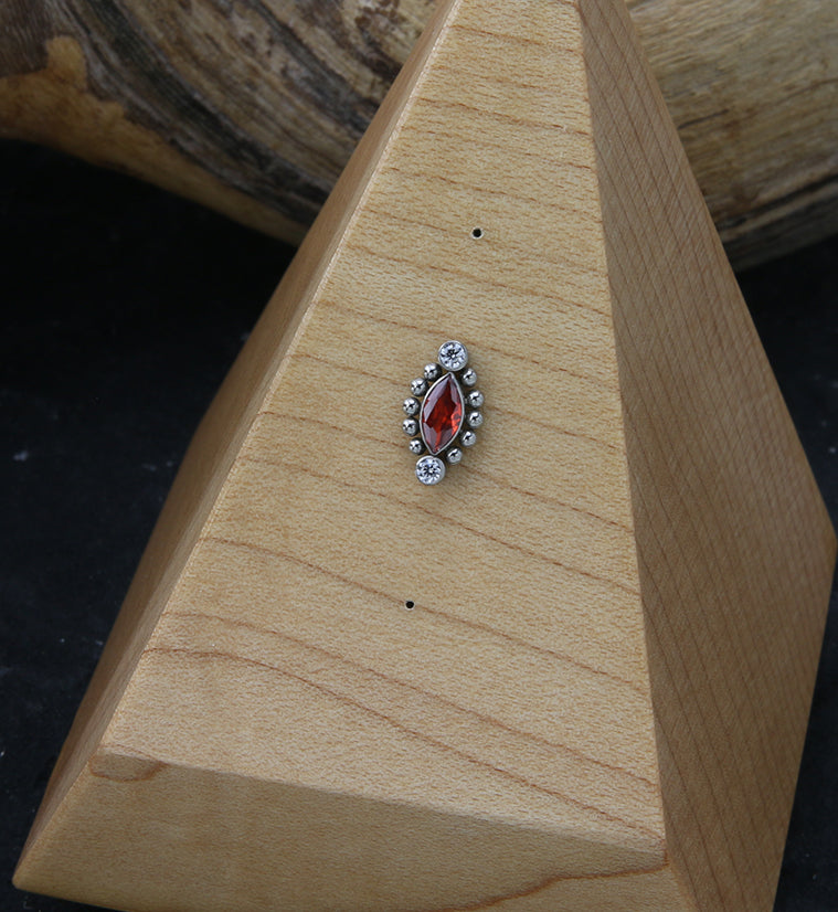 Beaded Empress Red CZ Threadless Titanium Top