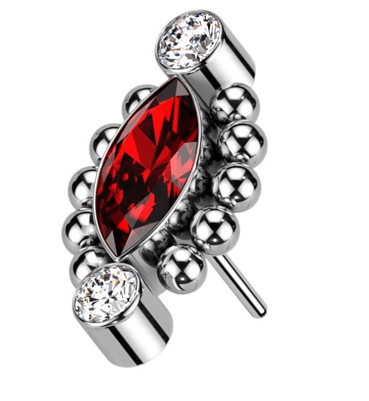 Beaded Empress Red CZ Threadless Titanium Top