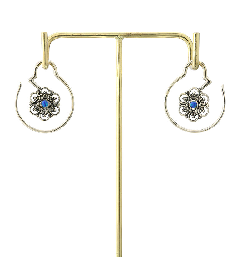 Beaded Floret Blue Opalite Brass Ear Weights