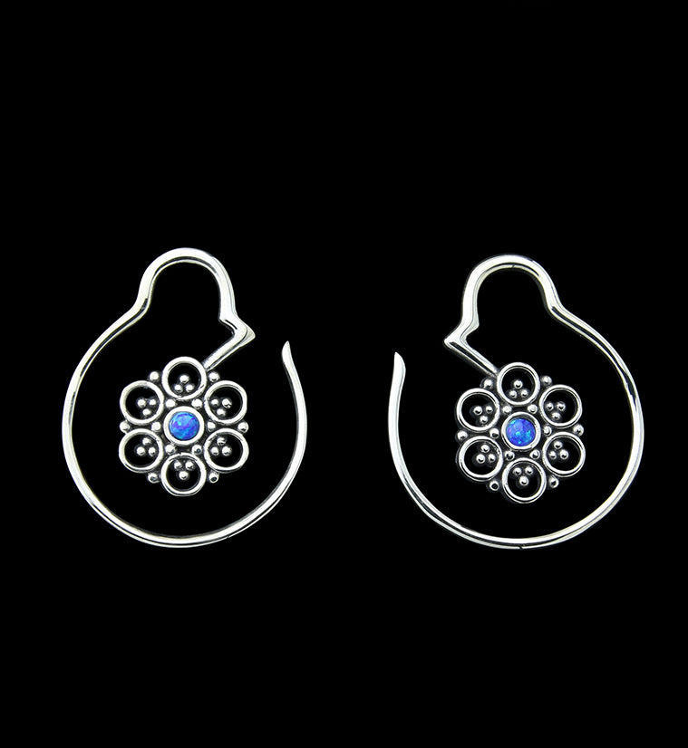 Beaded Floret Blue Opalite Brass Ear Weights