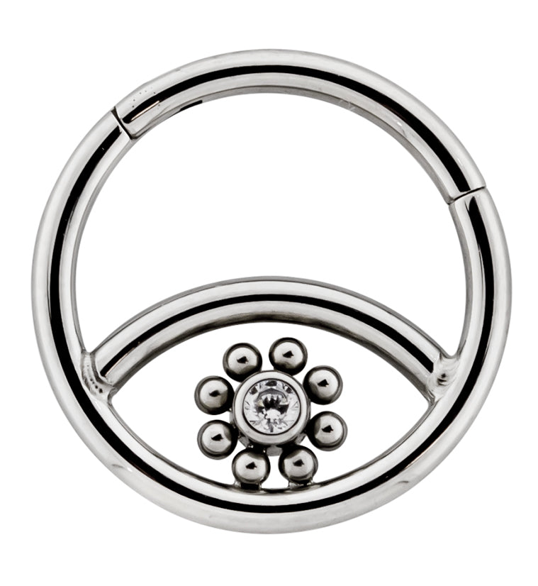 Beaded Flower CZ Titanium Hinged Segment Ring