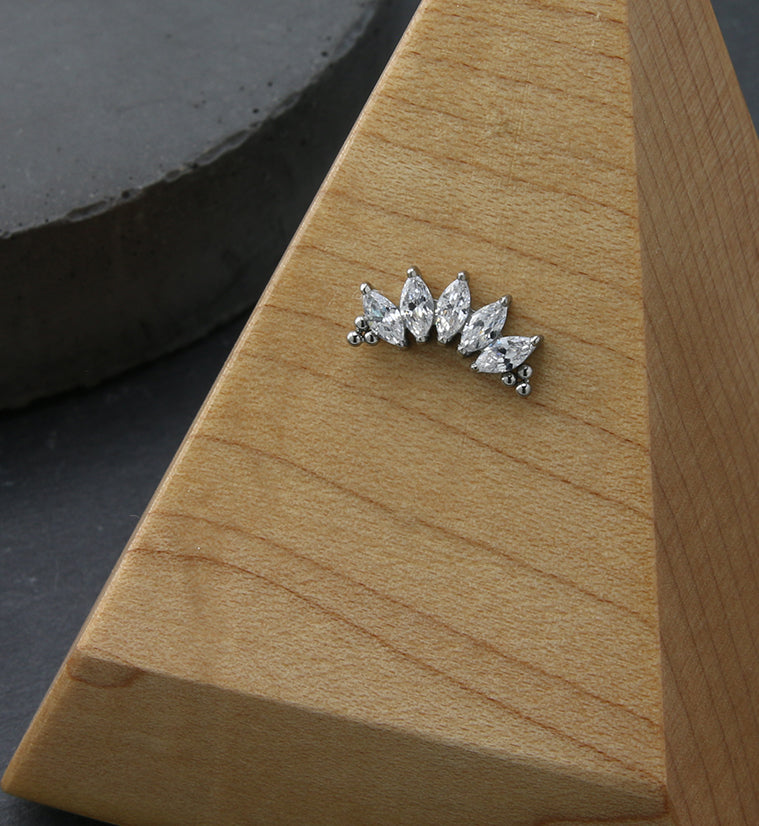 Beaded Half Crown CZ Threadless Titanium Top