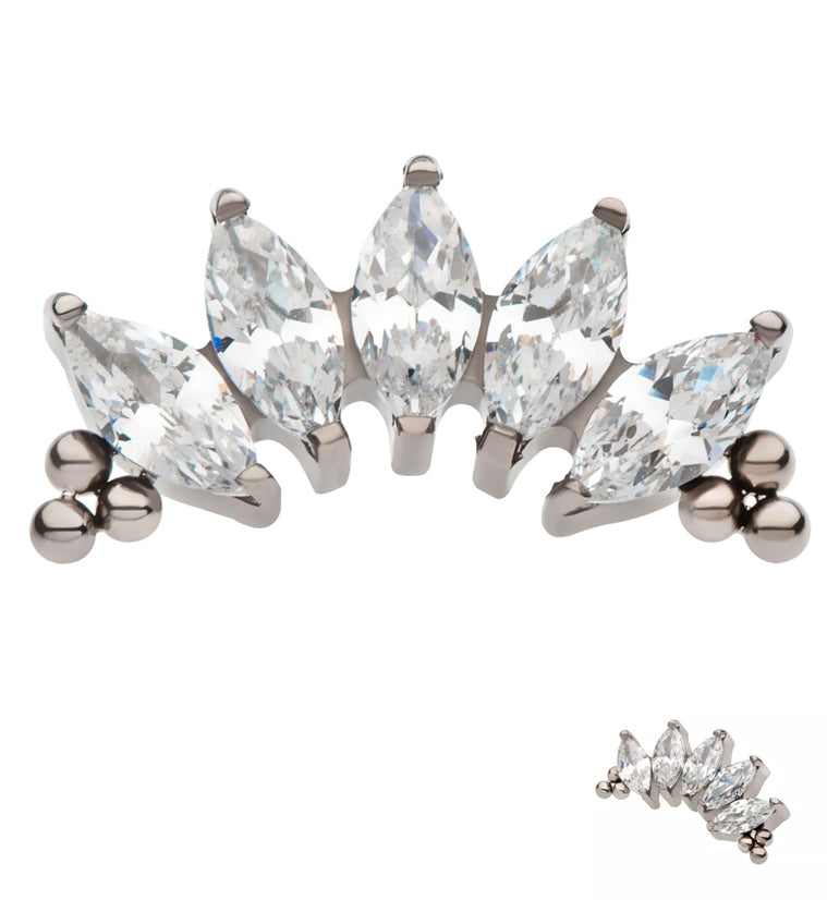 Beaded Half Crown CZ Threadless Titanium Top