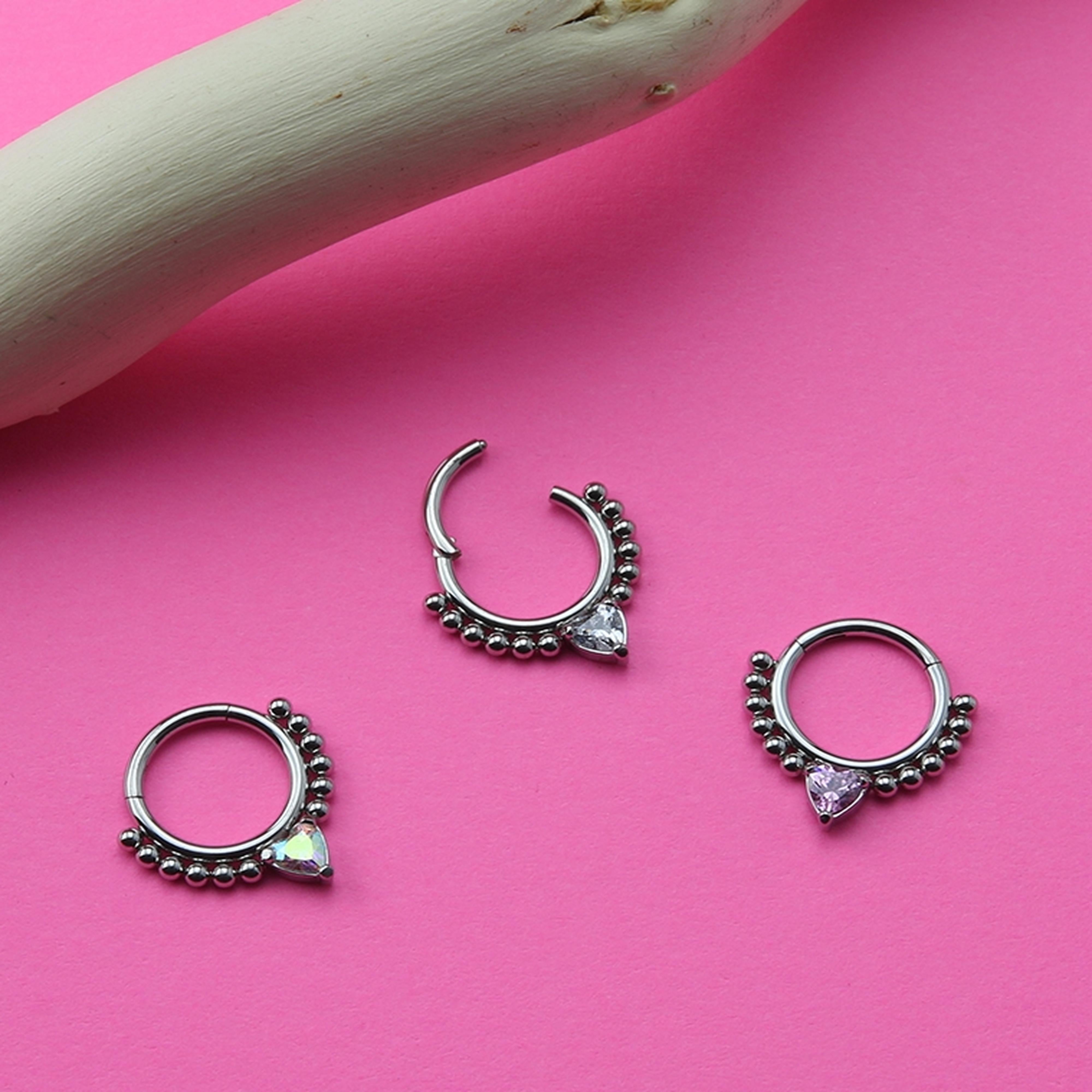 Beaded Clear Heart Hinged Segment Ring