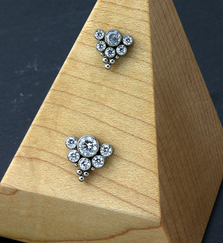 Beaded Hexad Clear CZ Threadless Titanium Top