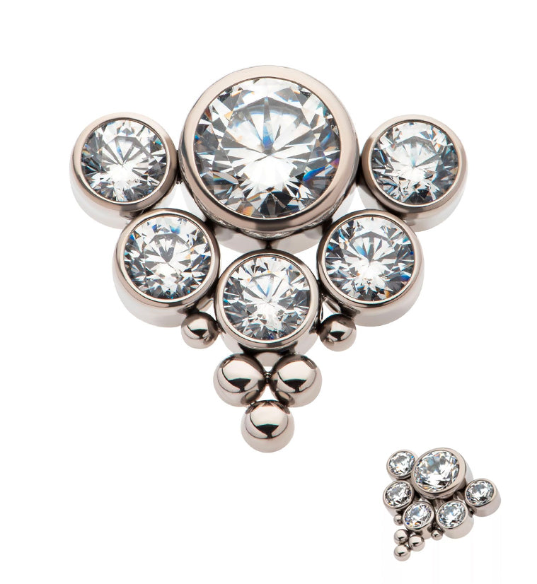 Beaded Hexad Clear CZ Threadless Titanium Top