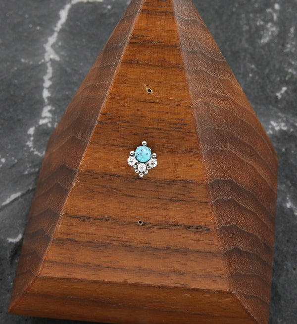 Beaded Howlite Turquoise Stone Clear CZ Titanium Threadless Top