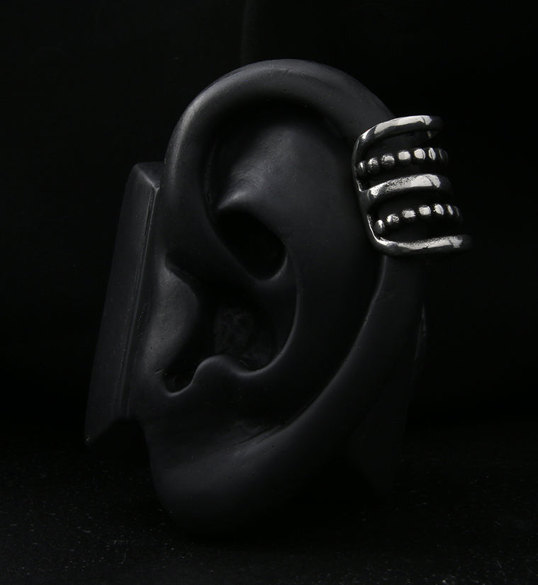 Beaded Long Coil White Brass Ear Cuff