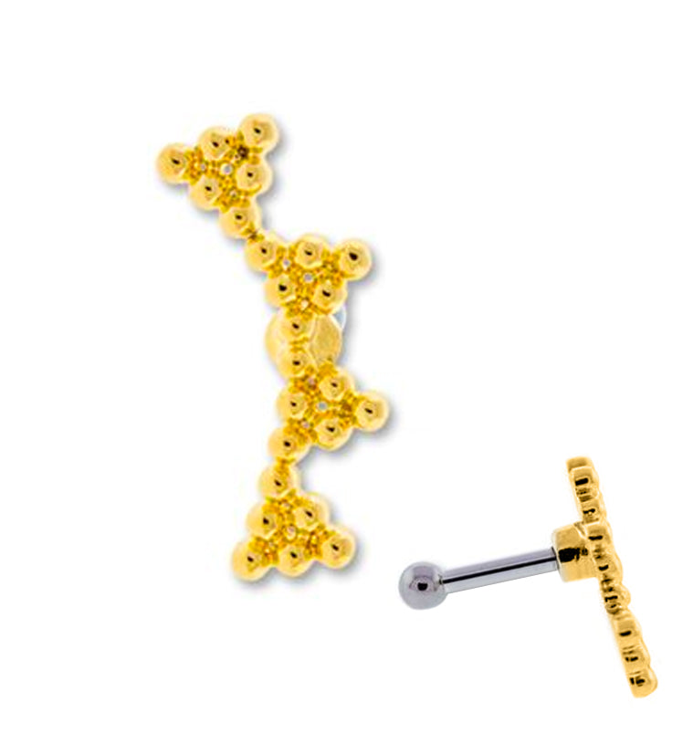 16G Gold PVD Beaded Mark Cartilage Barbell