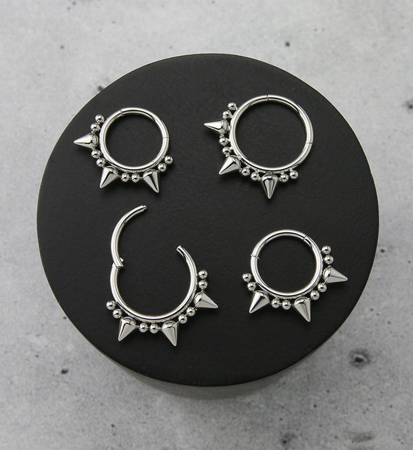 Beaded Mini Spike Stainless Steel Hinged Segment Ring