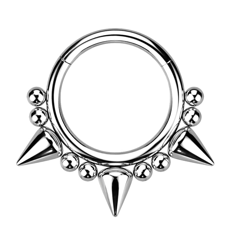 Beaded Mini Spike Stainless Steel Hinged Segment Ring