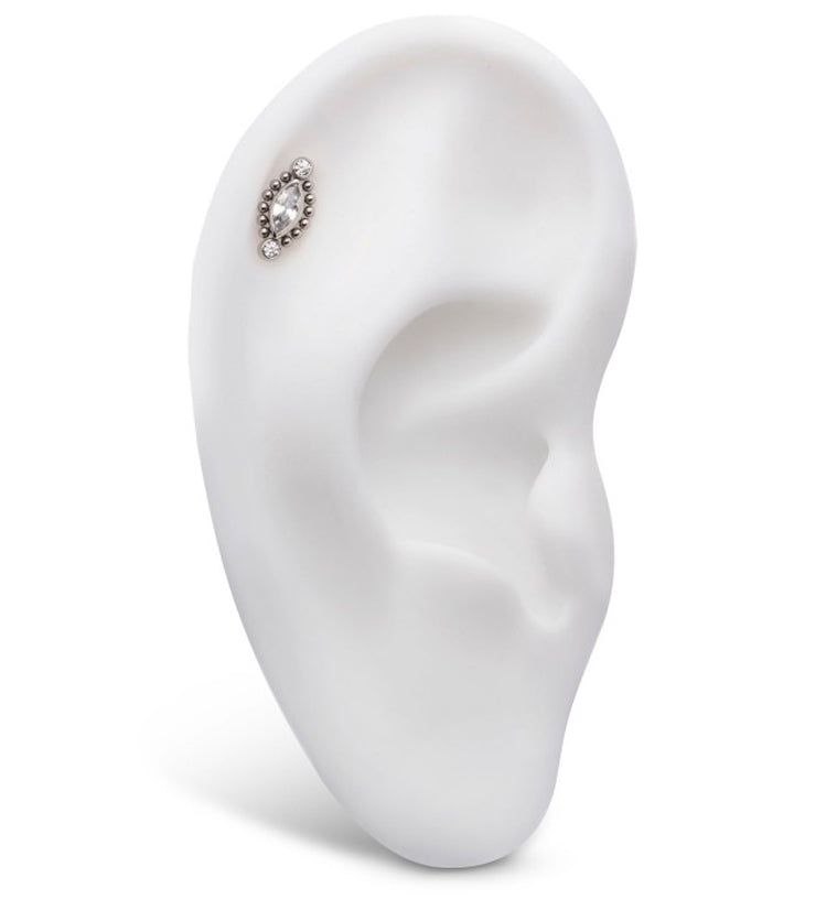 Beaded Oval CZ Internally Threaded Titanium Top