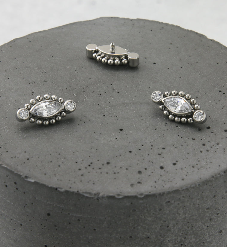 Beaded Oval CZ Internally Threaded Titanium Top