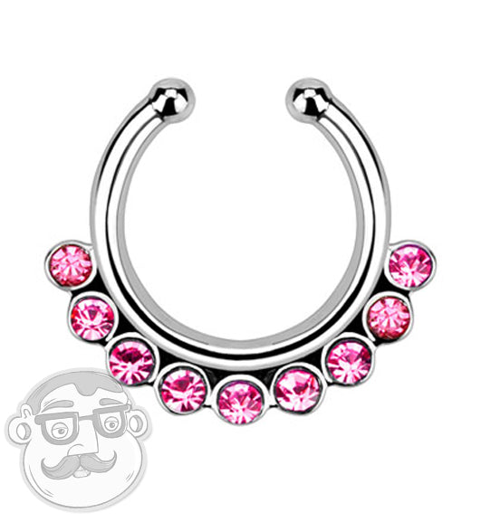 Pink Beaded CZ Rim Fake Septum Clicker Ring