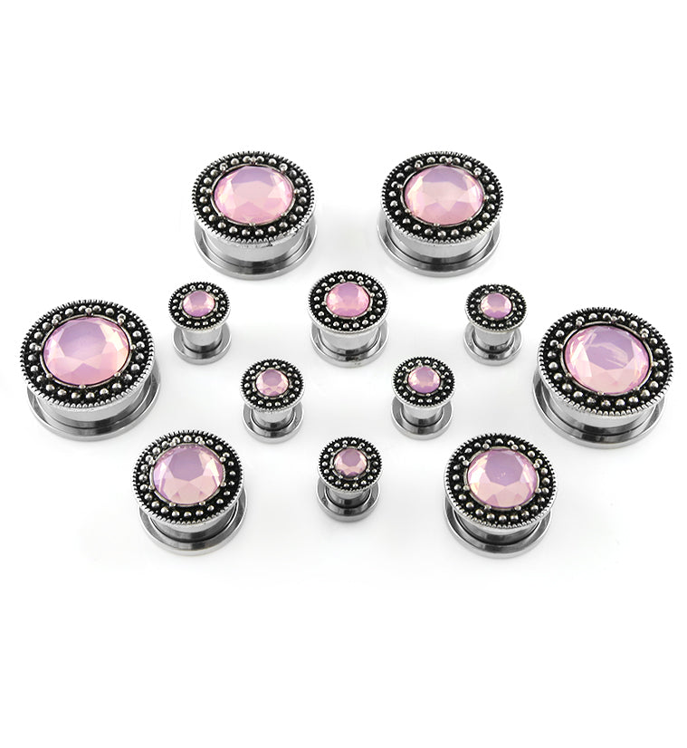 Beaded Centered Pink CZ Plugs