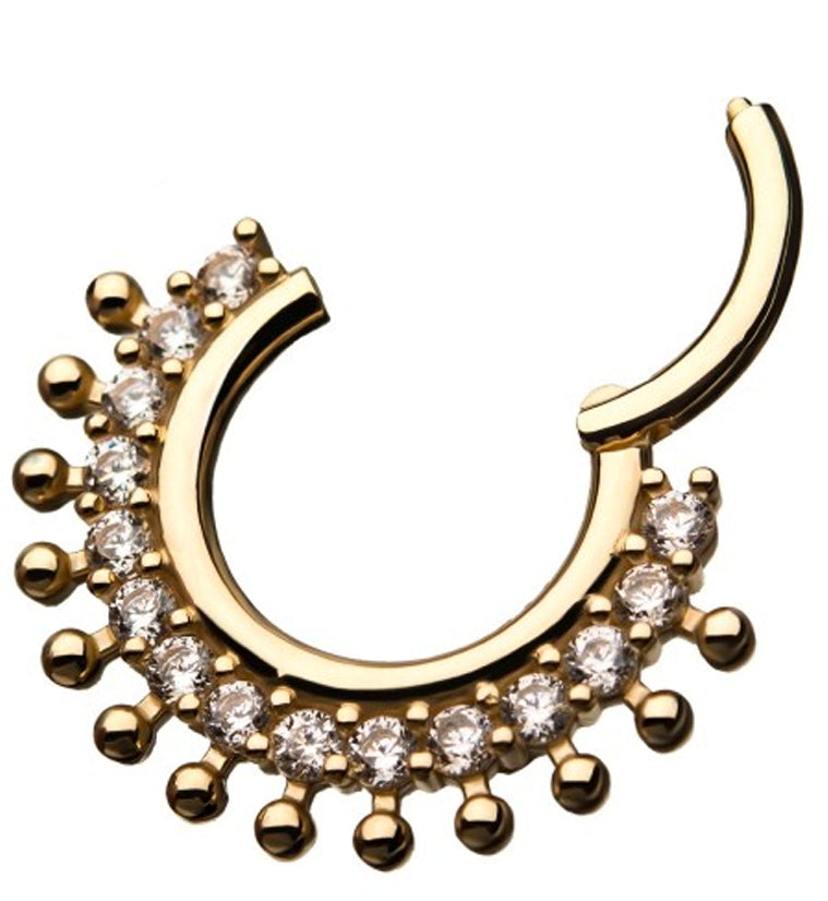 14kt Gold Particle Prong CZ Hinged Segment Ring