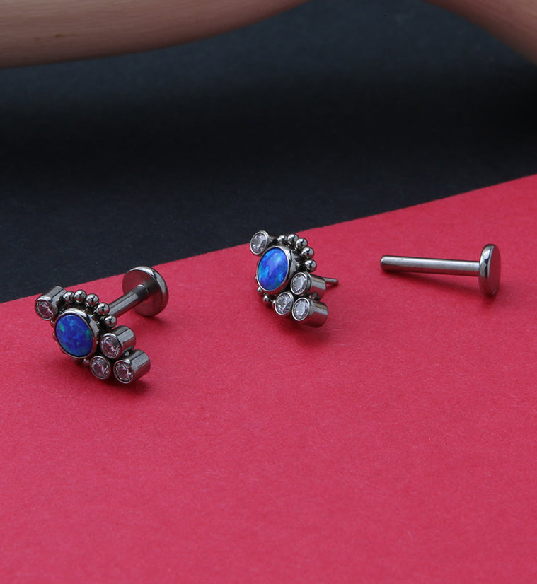 Beaded Rim Blue Opalite Titanium Threadless Cartilage Barbell