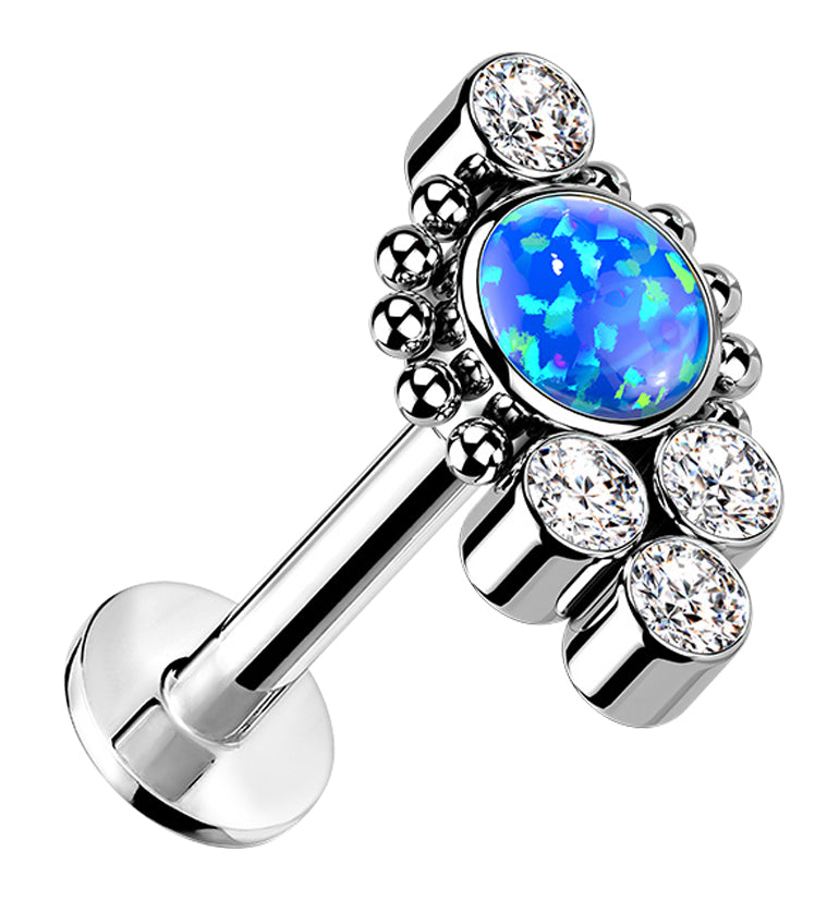 Beaded Rim Blue Opalite Titanium Threadless Cartilage Barbell