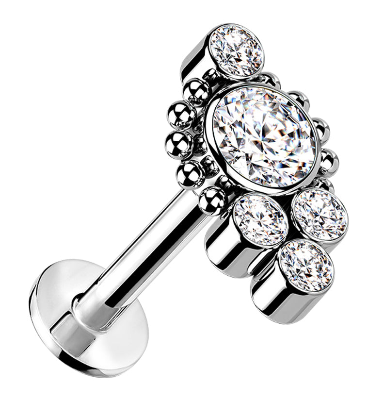 Beaded Rim Clear CZ Titanium Threadless Cartilage Barbell