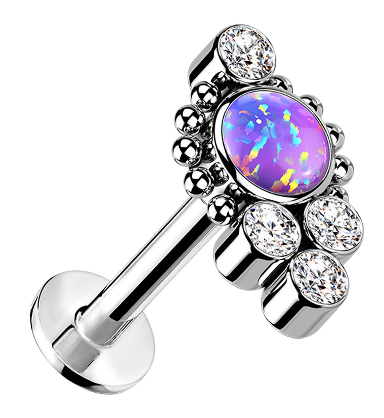 Beaded Rim Purple Opalite Titanium Threadless Labret