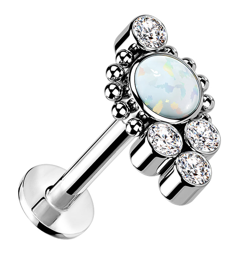 Beaded Rim White Opalite Titanium Threadless Cartilage Barbell