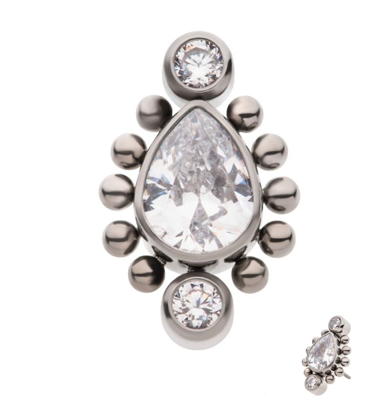 Beaded Teardrop CZ Threadless Titanium Top