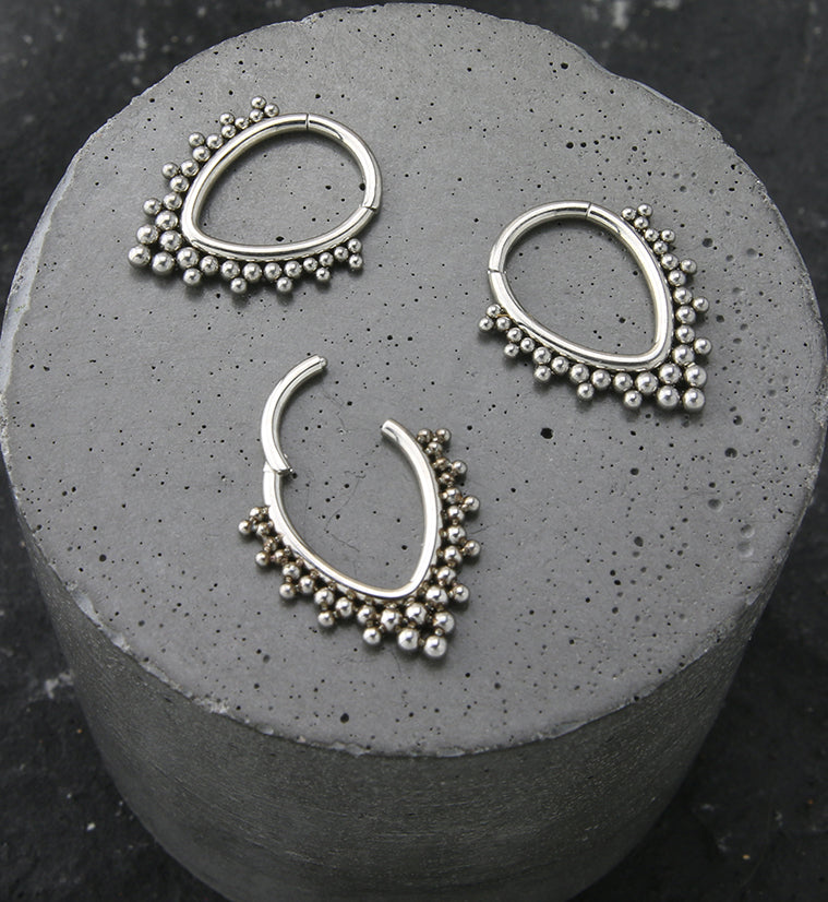 Beaded Teardrop Stainless Steel Hinged Segment Ring