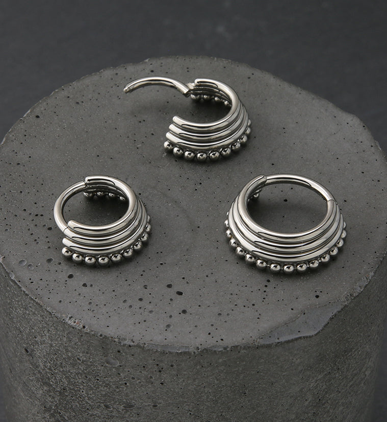 Beaded Triple Band Titanium Hinged Segment Ring