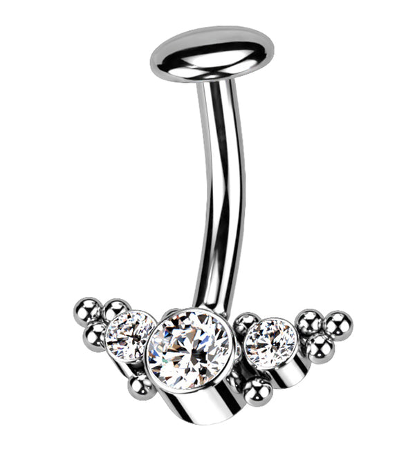 Beaded Triple Clear CZ Titanium Threadless Floating Belly Button Ring