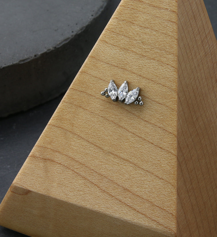 Beaded Triple Empress CZ Threadless Titanium Top