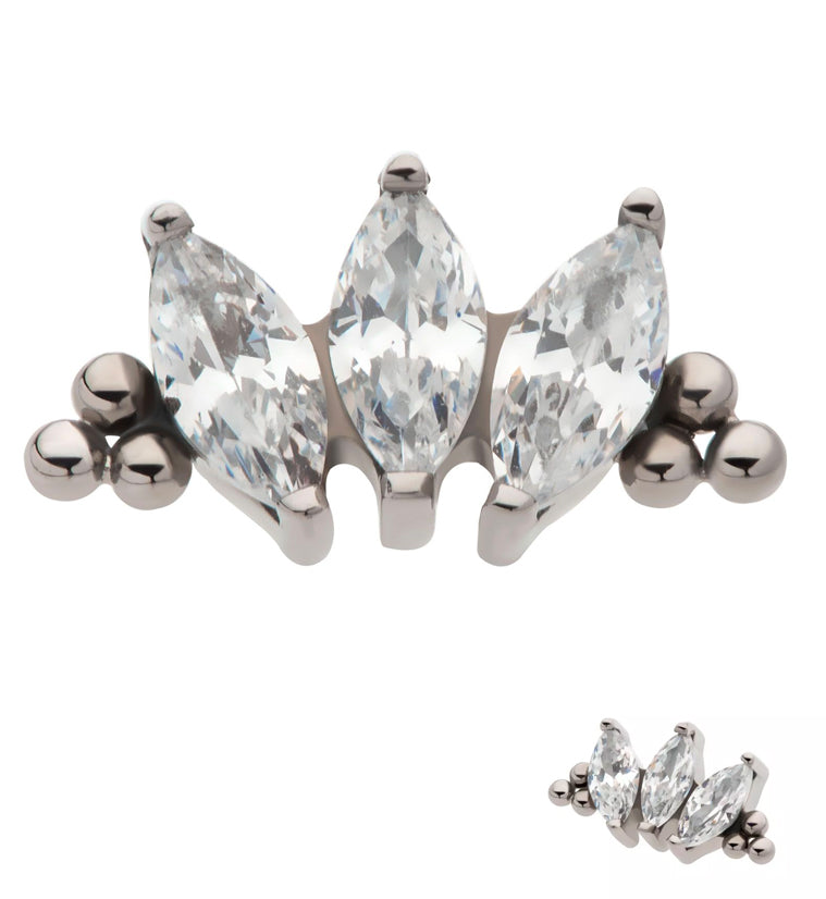 Beaded Triple Empress CZ Threadless Titanium Top