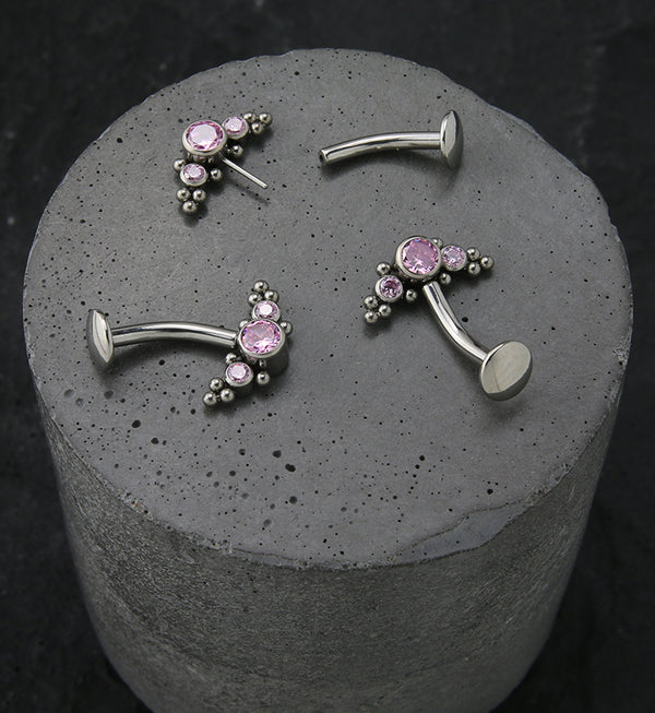 Beaded Triple Pink CZ Titanium Threadless Floating Belly Button Ring