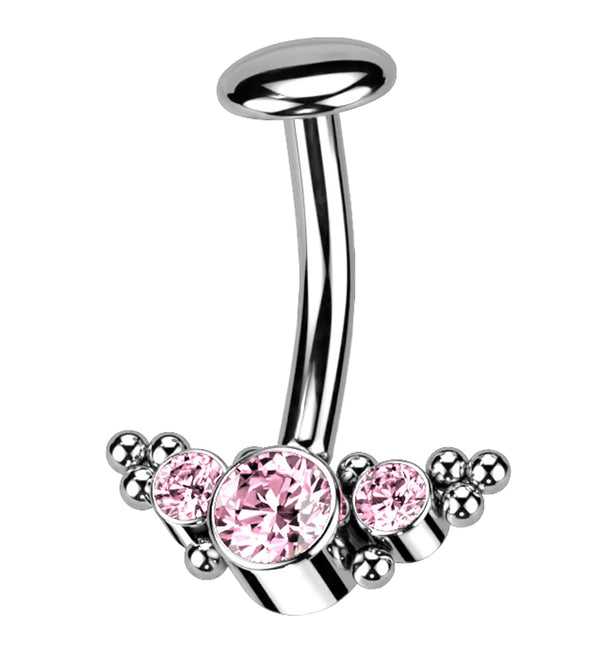 Beaded Triple Pink CZ Titanium Threadless Floating Belly Button Ring