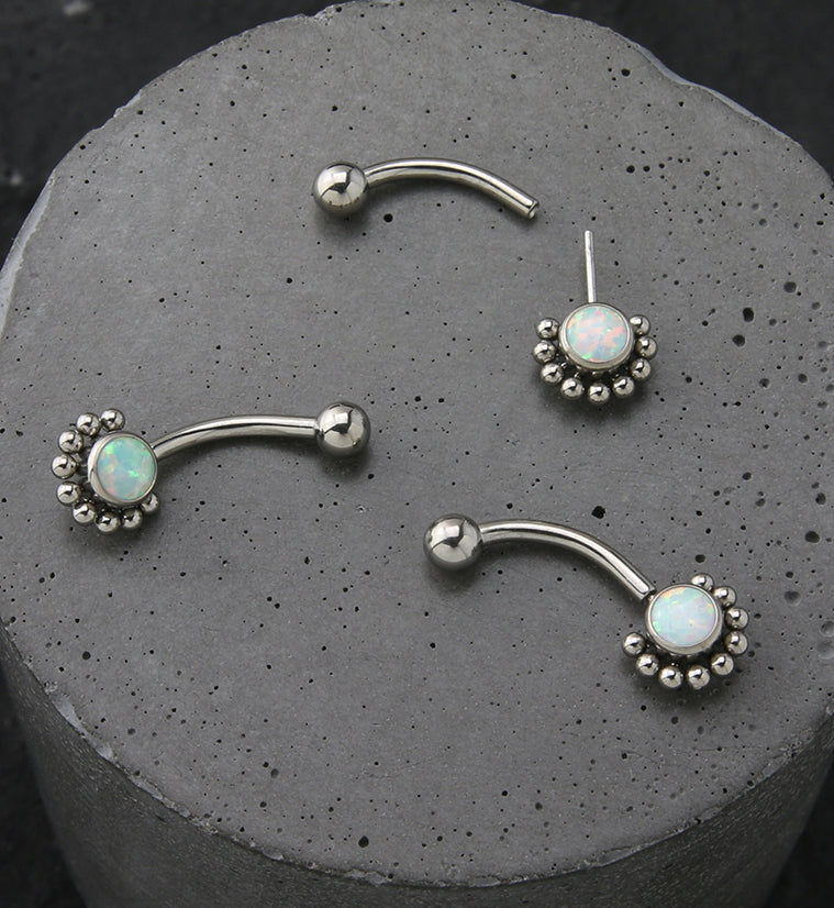 Beaded White Opalite Titanium Threadless Curved Barbell