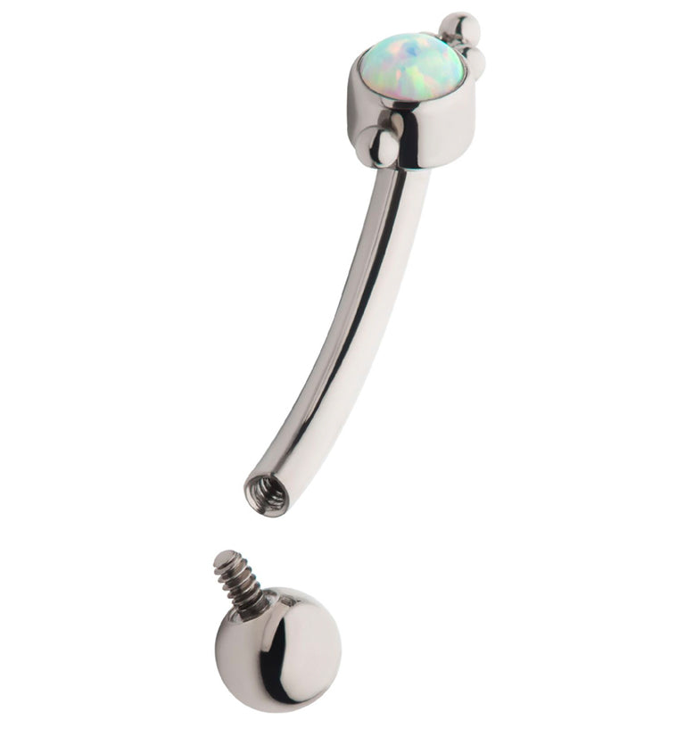 Beaded White Opalite Internally Threaded Titanium Curved Barbell