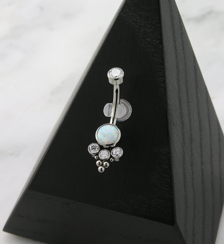 Beaded White Opalite Titanium Internally Threaded Belly Button Ring