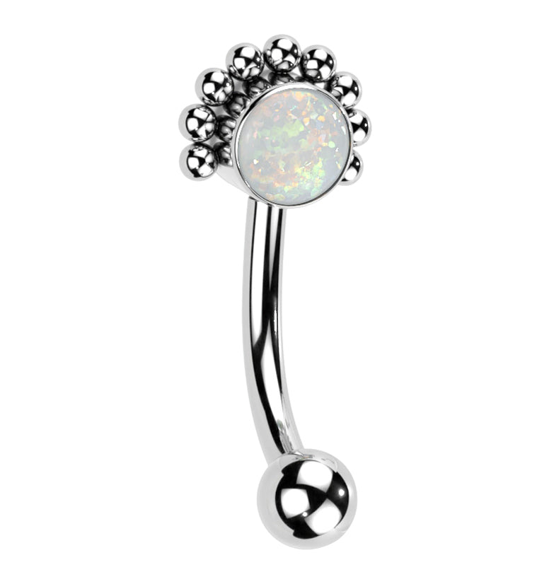 Beaded White Opalite Titanium Threadless Curved Barbell